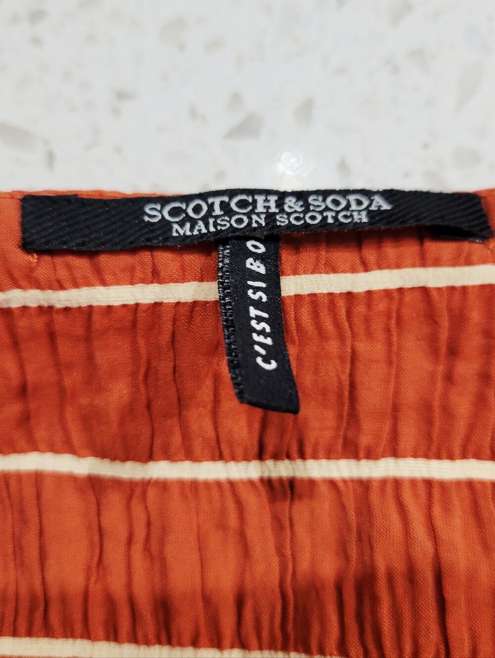 Scotch & Soda Rust & Cream Ruffled Wrap Dress w/Balloon Sleeves | XS - Picture 4 of 7